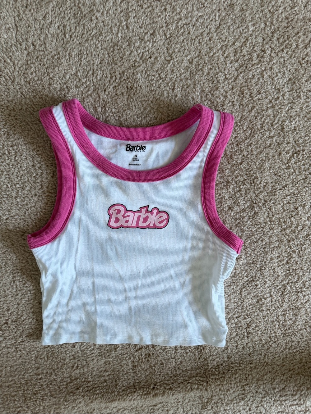 PacSun White Ribbed Barbie Tank Top with Pink Trim
